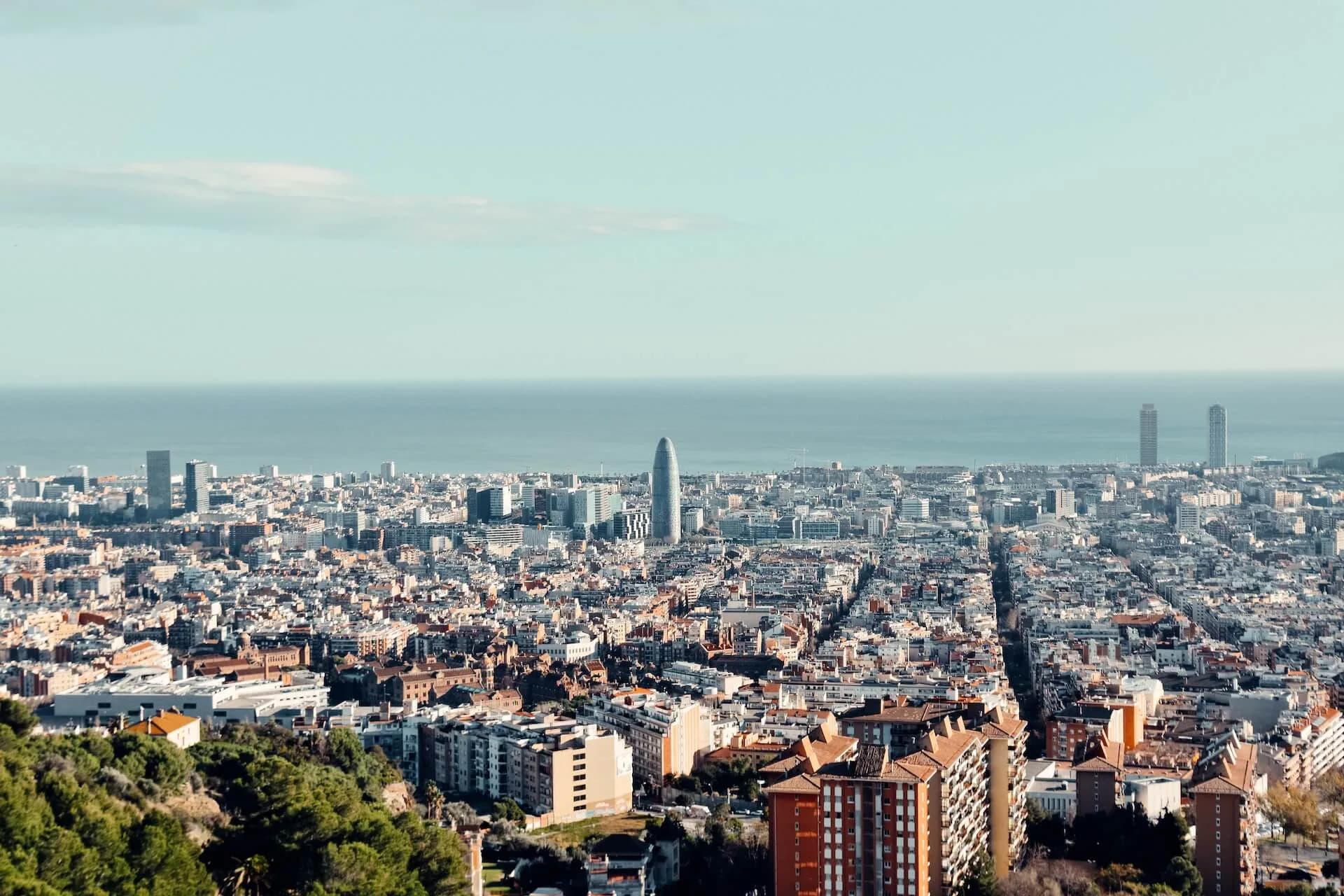 The Sagrada Familia rising above Barcelona, Spain