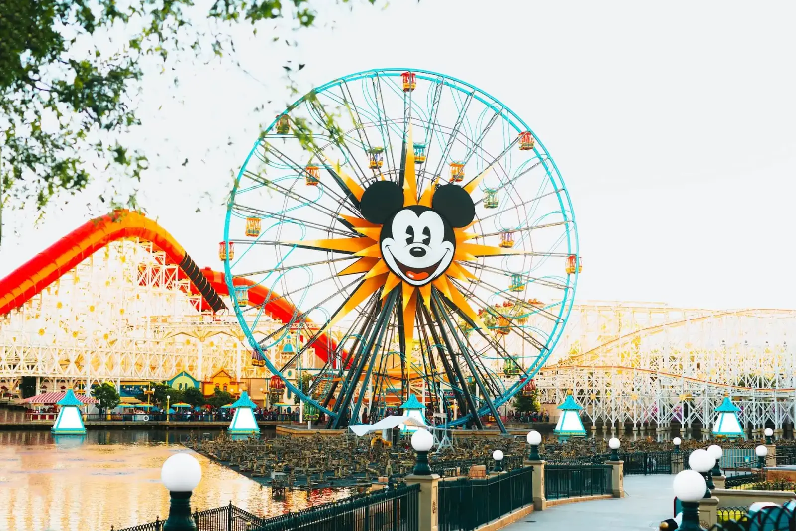 Mickey Mouse ferris wheel and roller coaster at Disney California Adventure