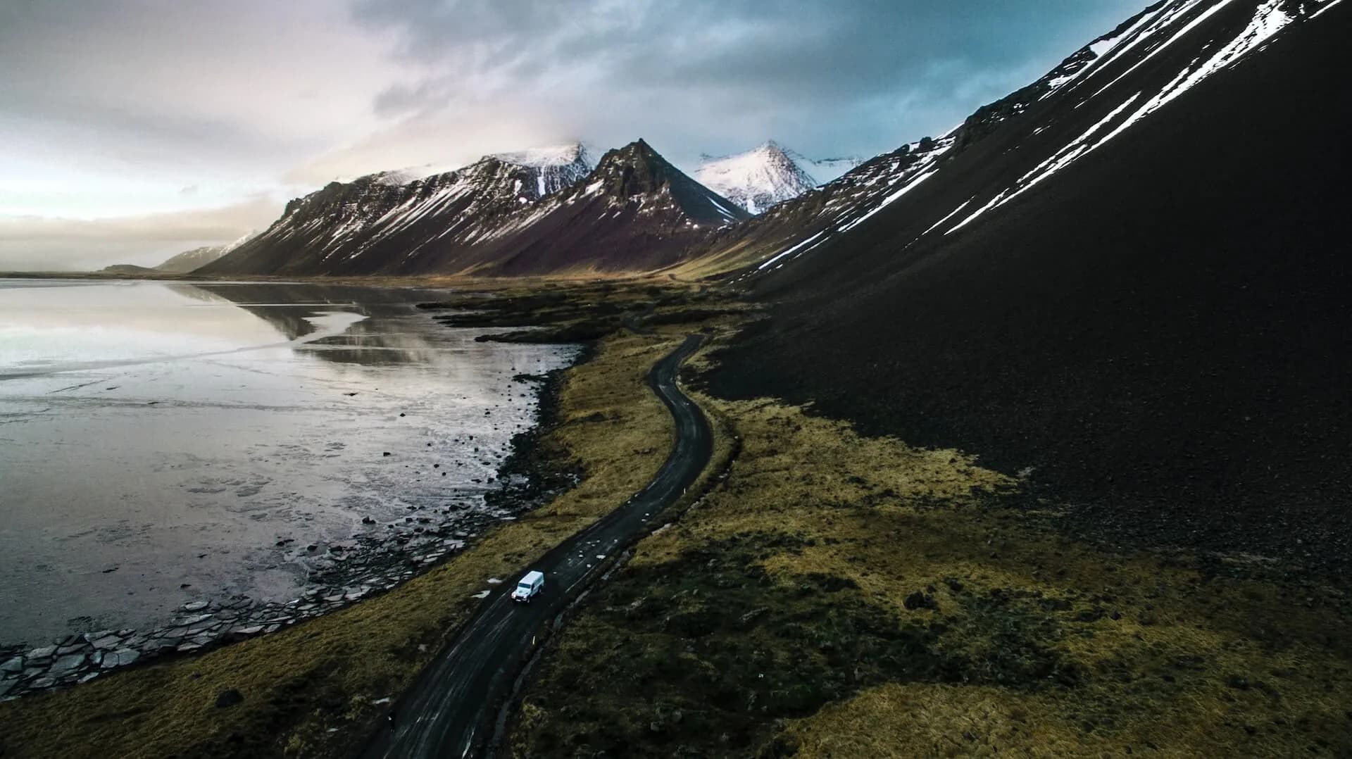 Rugged lava fields and glacier-capped mountains of Iceland