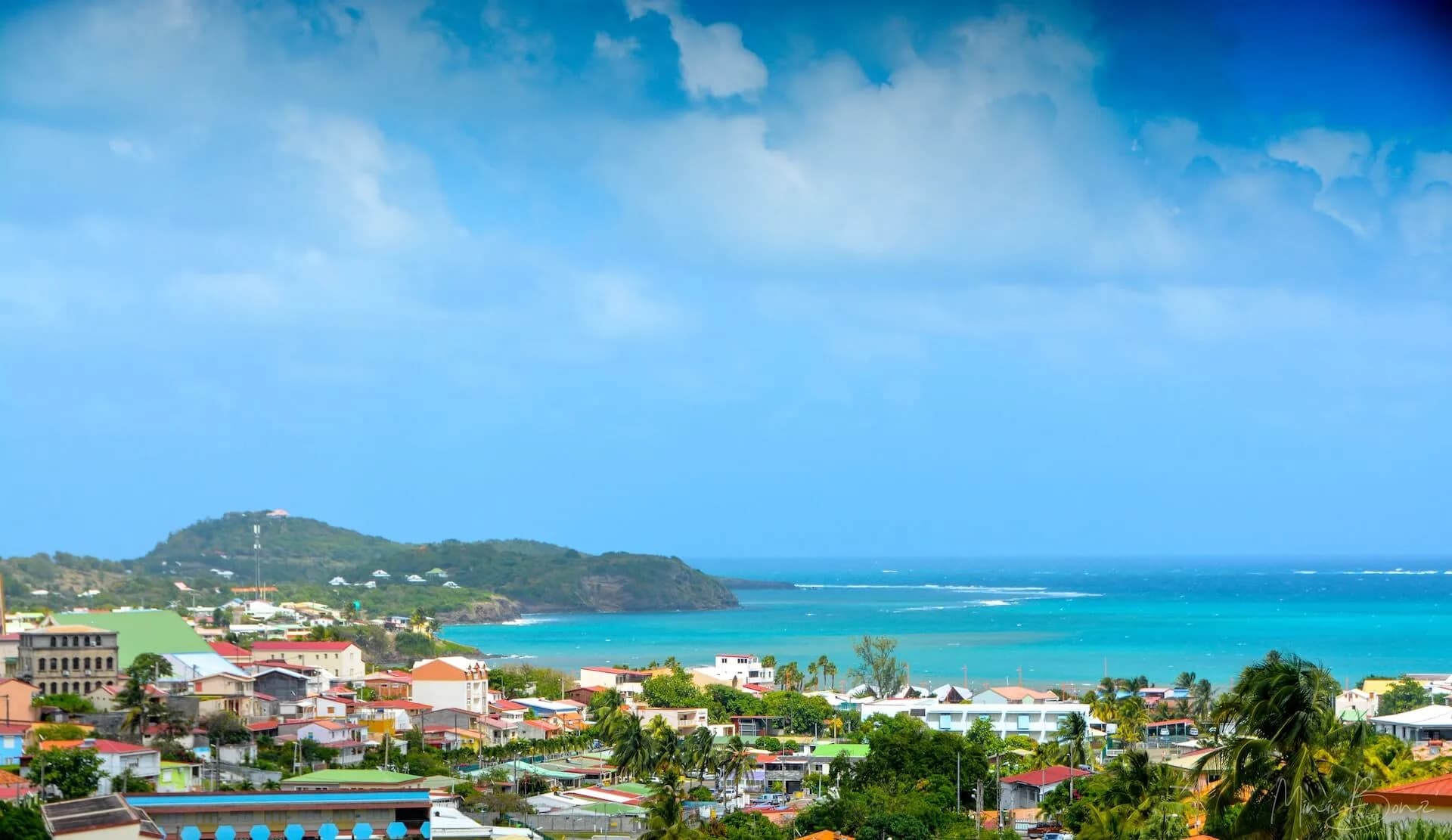 Picturesque bay and lush hills of Martinique