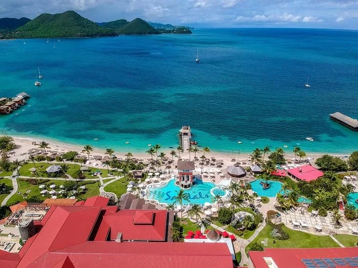 Sandals Grande St. Lucian resort on a peninsula surrounded by the Caribbean Sea