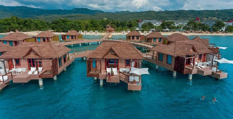 Overwater bungalows at Sandals South Coast, Jamaica