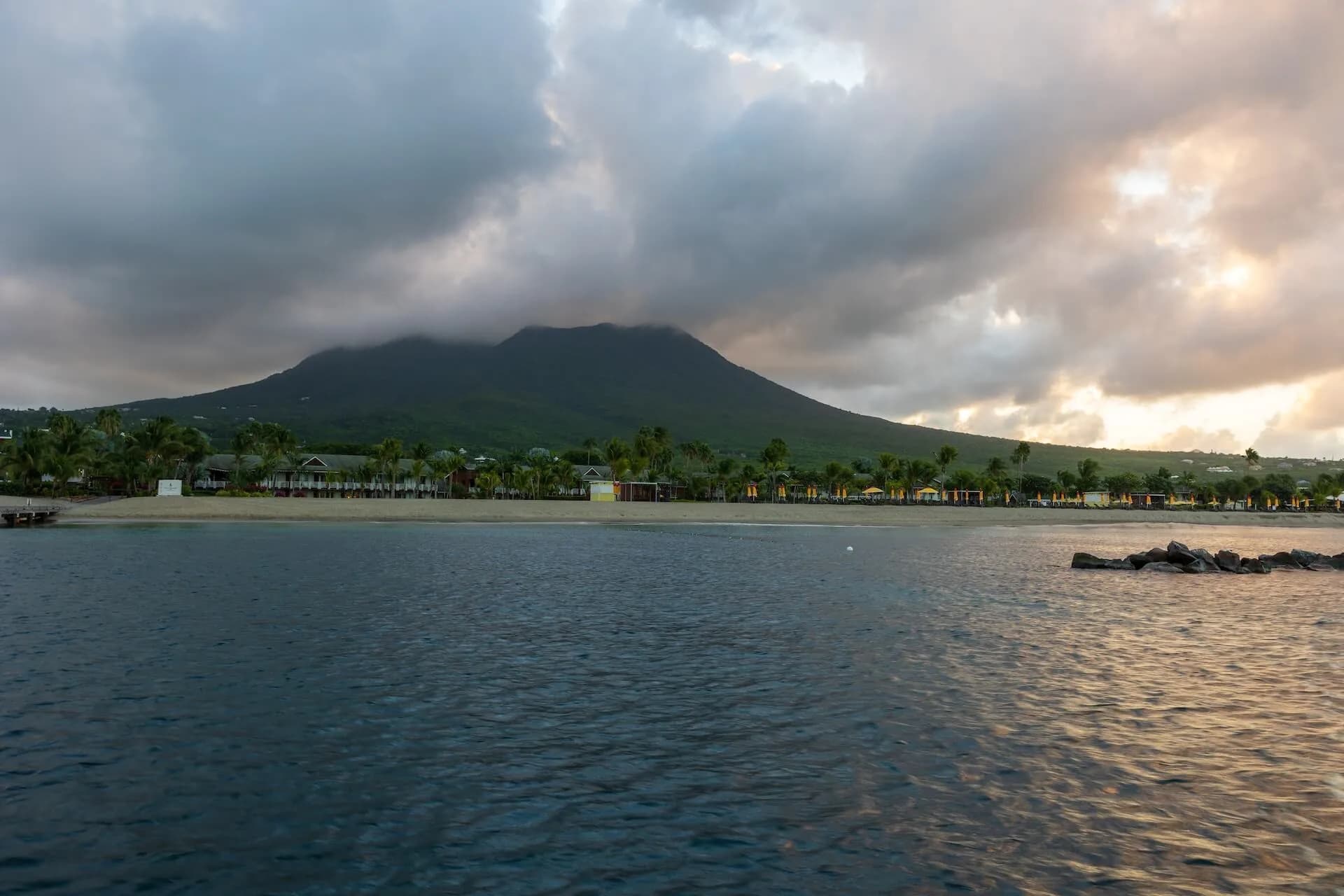 Volcanic peaks and coastline of St. Kitts and Nevis